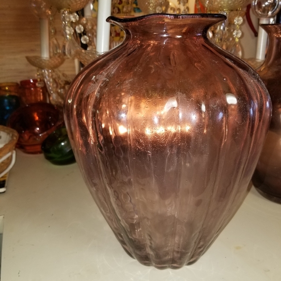 BLENKO huge 13" OPTIC VASE pinkish violet LILAC - Picture 2 of 5